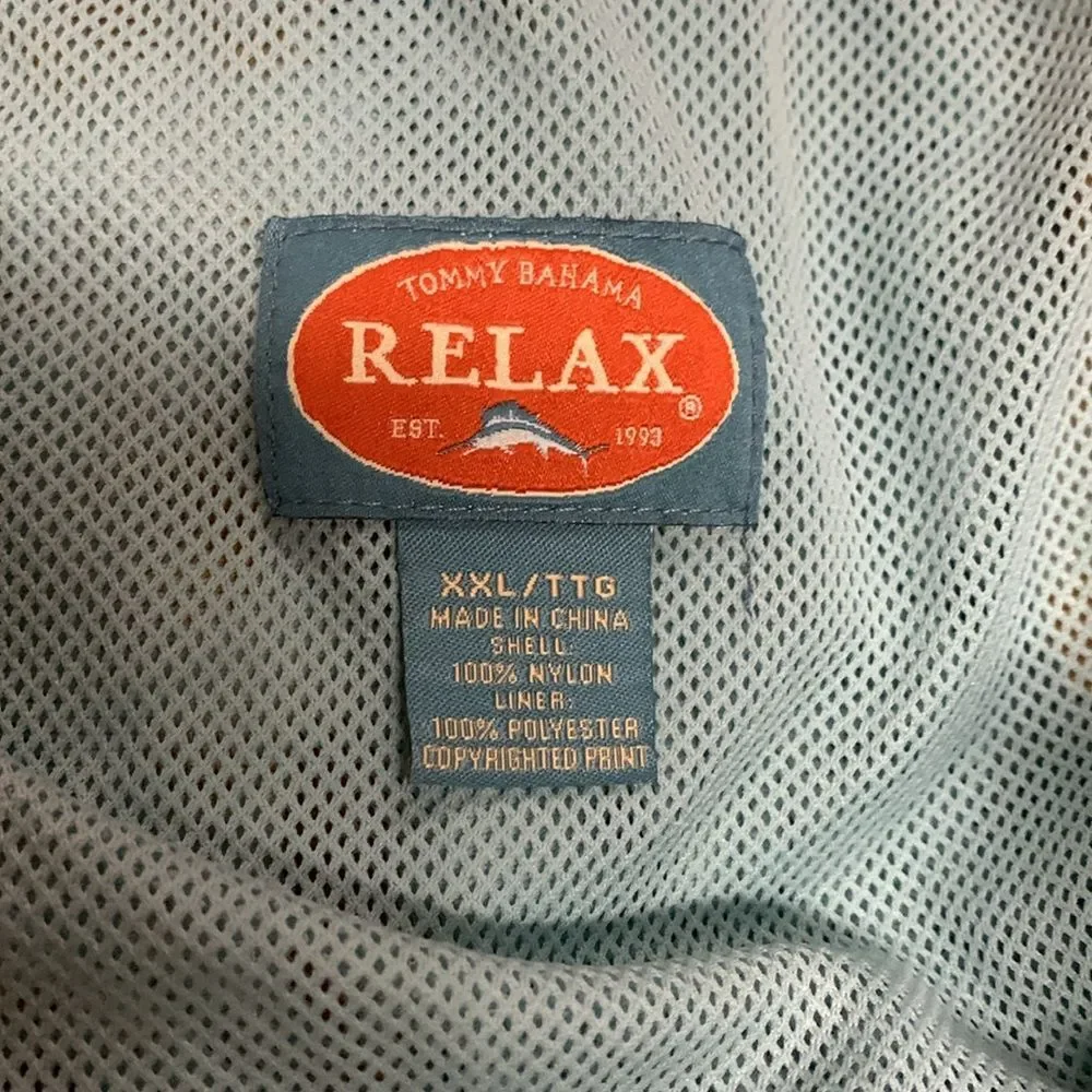 Tommy Bahama Relax Men's Gold Blue Tropical Print Drawstring Swim Trunks Sz XXL